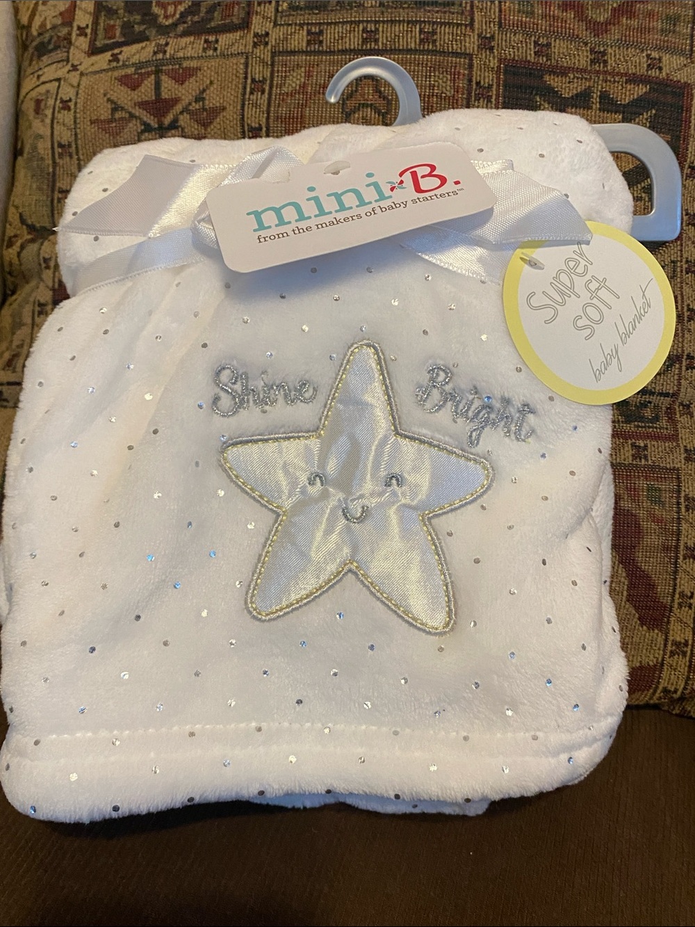 Mini Boden white and silver 'Shine Bright' star blanket